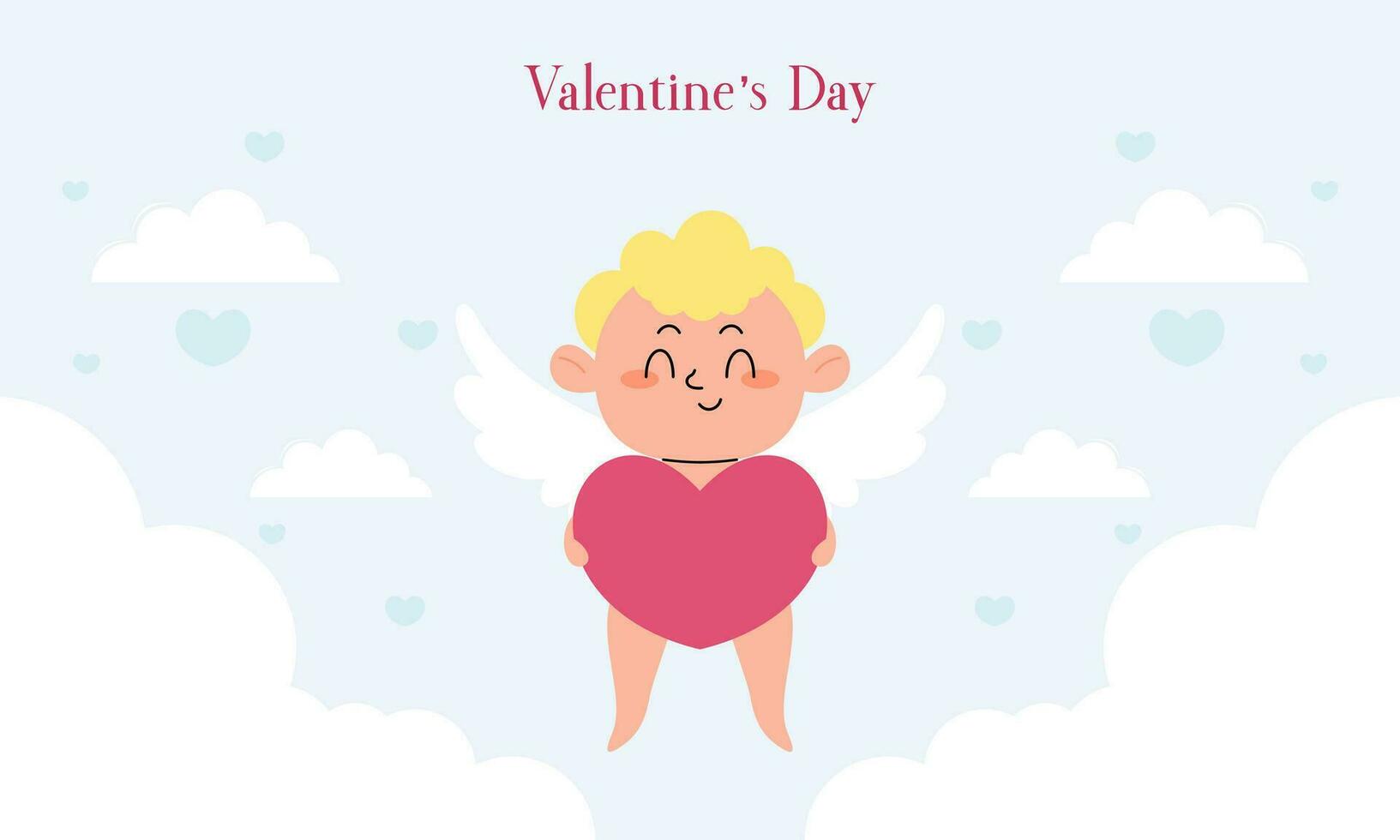 Valentine's Day Illustration with Cute Cupid Isolated on the Sky Clouds Background vector