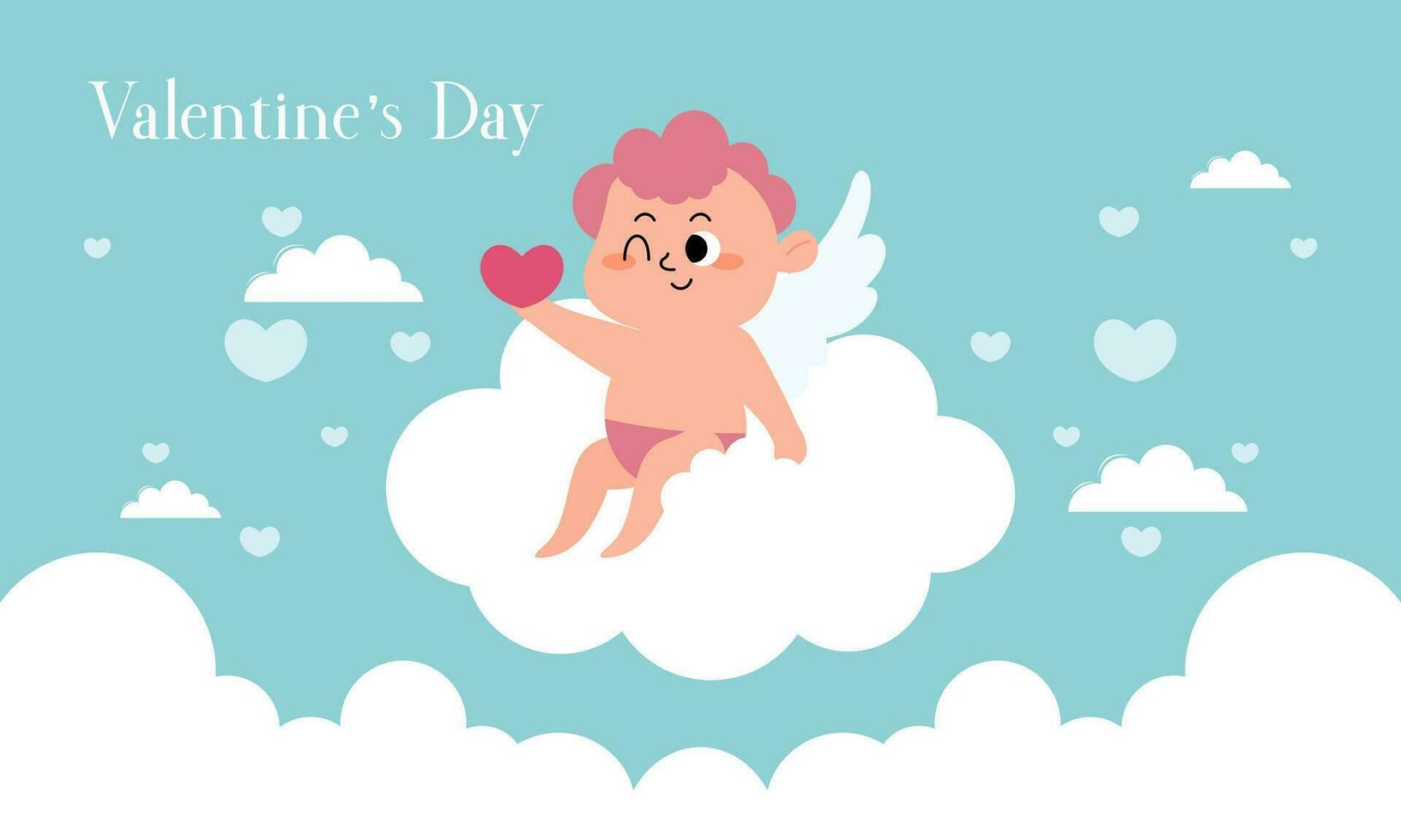 San Valentín día ilustración con linda Cupido aislado en el cielo nubes antecedentes vector