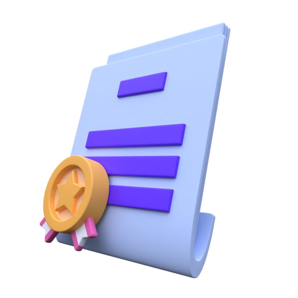 unique 3d rendering legal certificate icon simple.Realistic vector illustration png