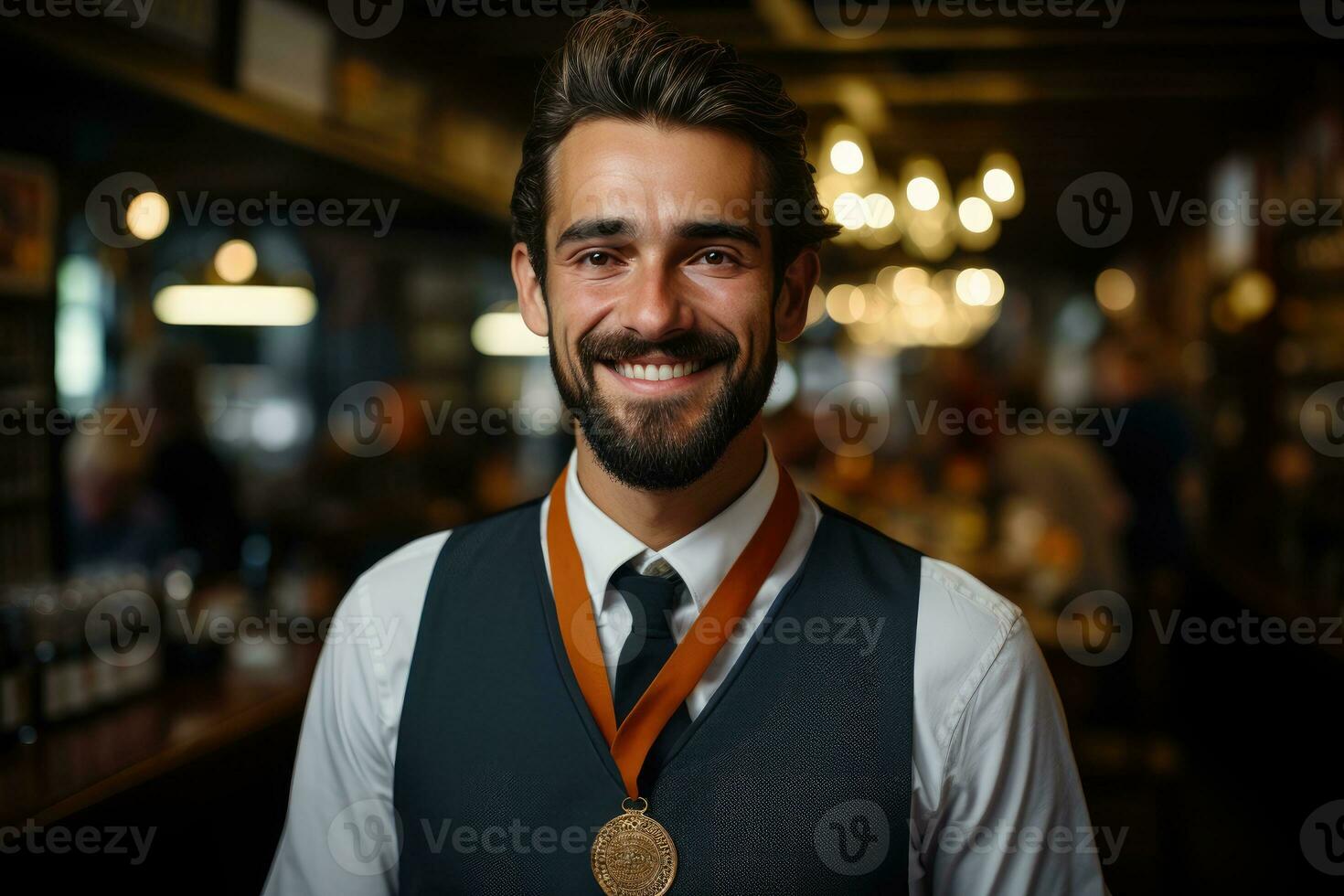 AI generated Dedicated employee award shines in a thoughtfully decorated workspace, recognition and reward images photo