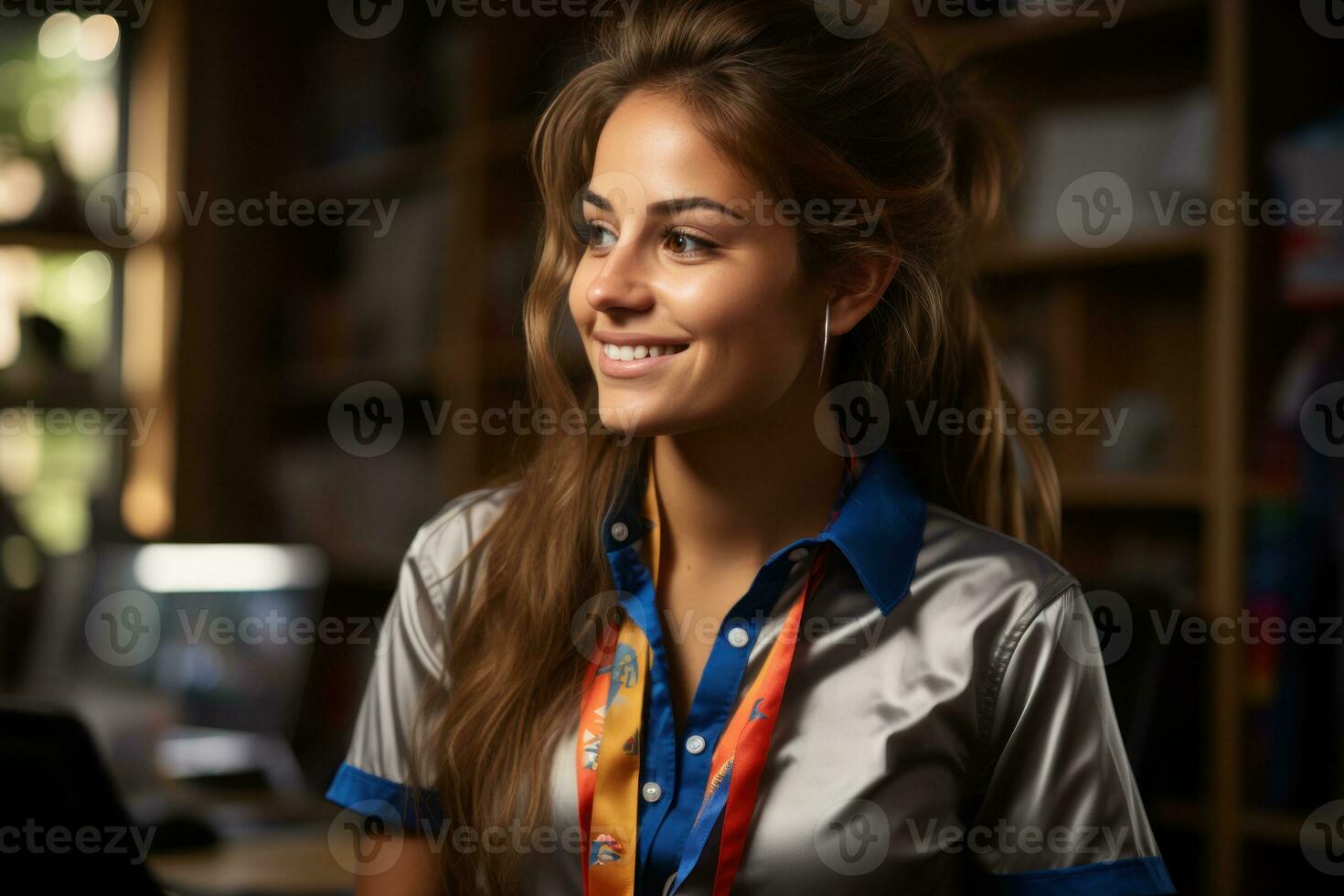 AI generated Dedicated employee award shines in a thoughtfully decorated workspace, recognition and reward images photo
