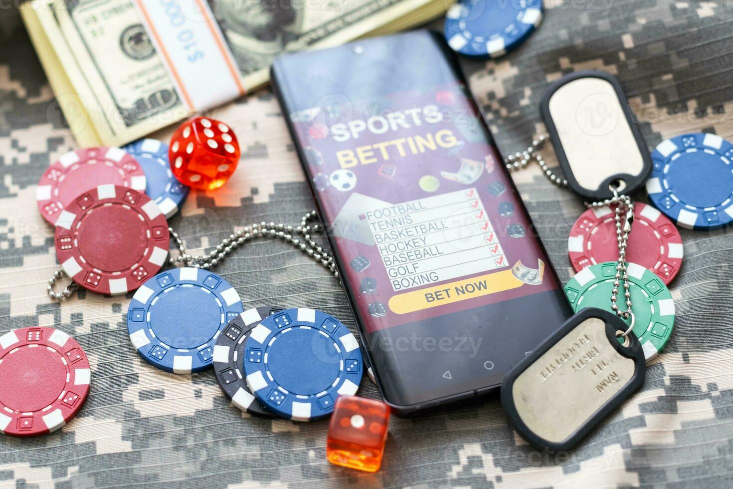 smartphone with sports betting, casino, flag of the USA photo