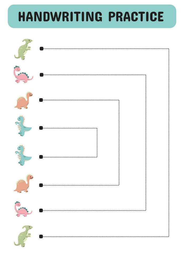 Tracing lines for children. Handwriting practice with dinosaurs Educational game for preschool kids. Printable Page worksheet. Vector illustration.