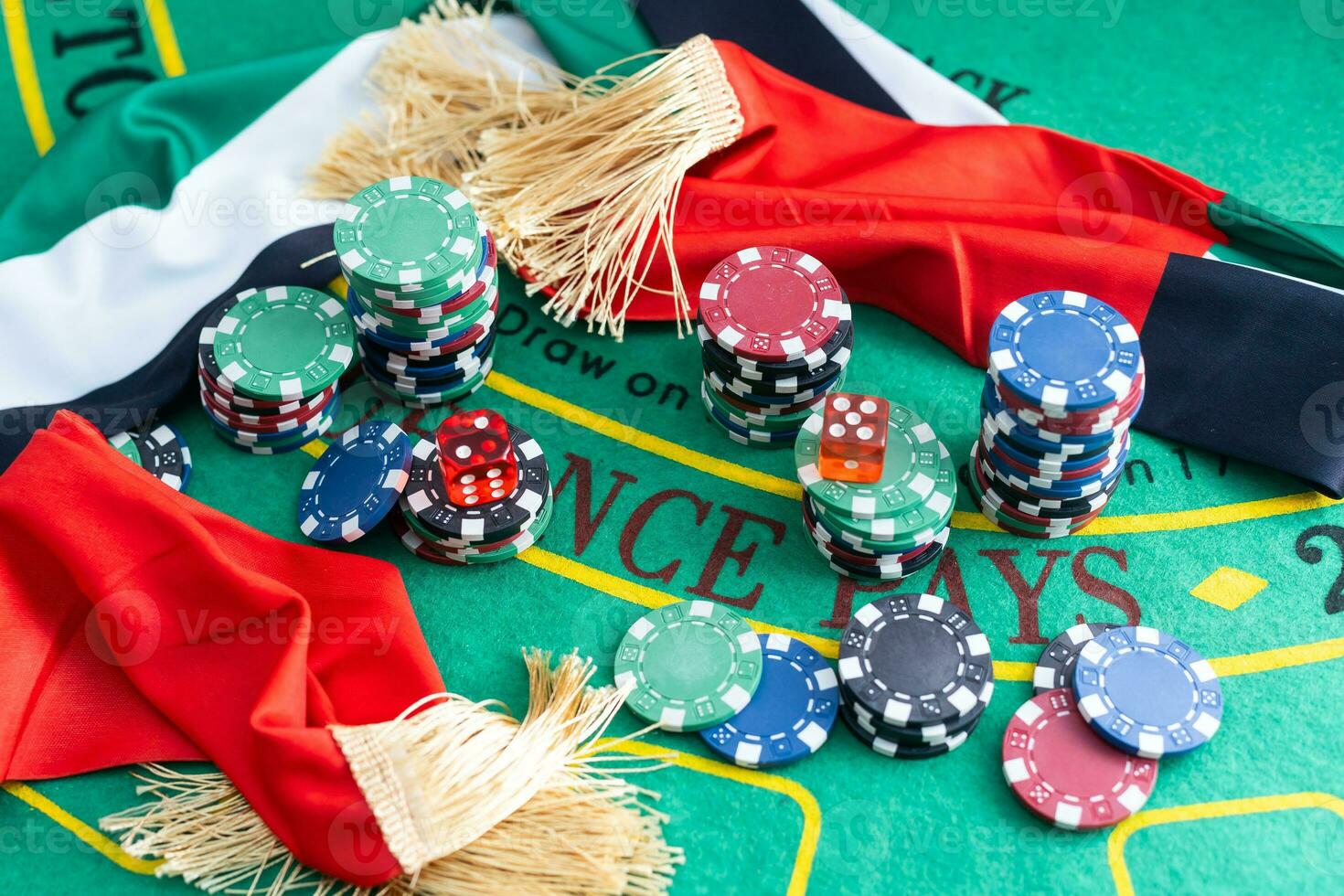 Black Jack casino table with cards and chips photo