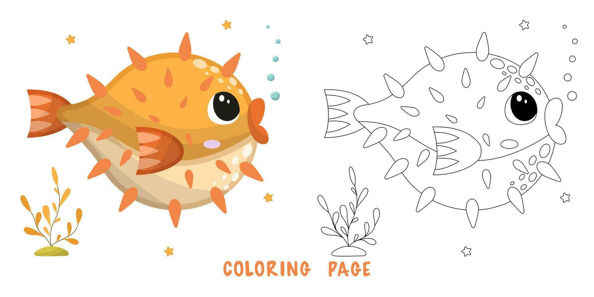 Coloring page of puffer fish vector