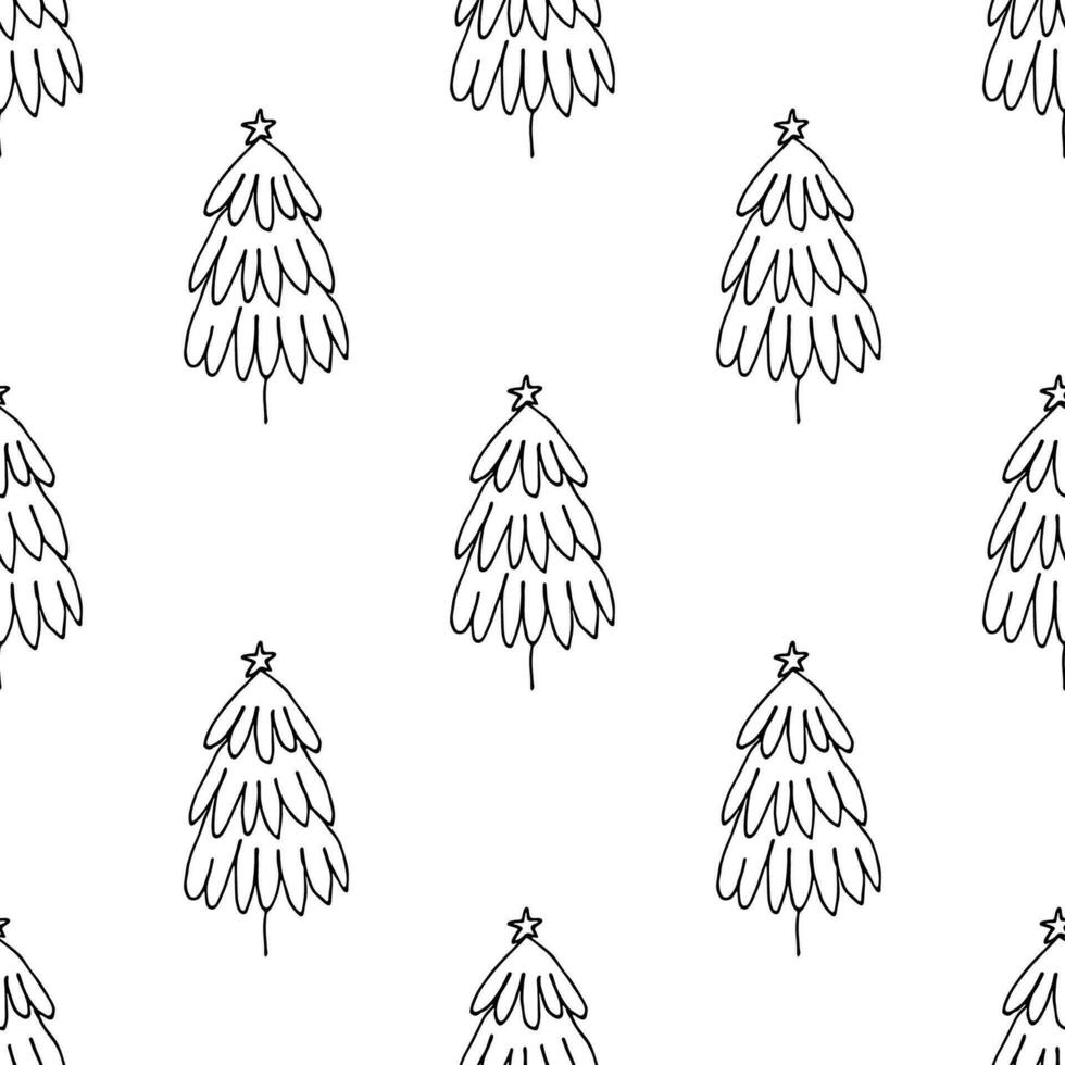 Seamless pattern with geometric minimal scandinavian Christmas tree doodle for decorative print, wrapping paper, greeting cards and fabric vector