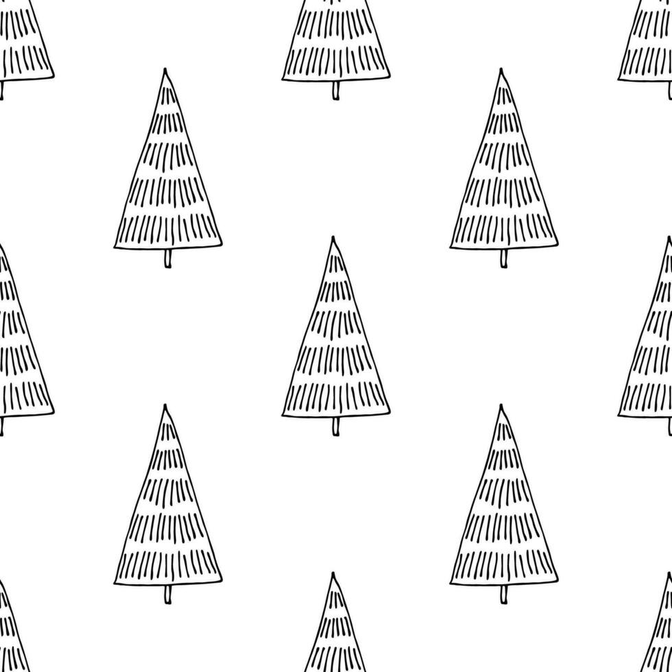 Seamless pattern with geometric minimal scandinavian Christmas tree doodle for decorative print, wrapping paper, greeting cards and fabric vector