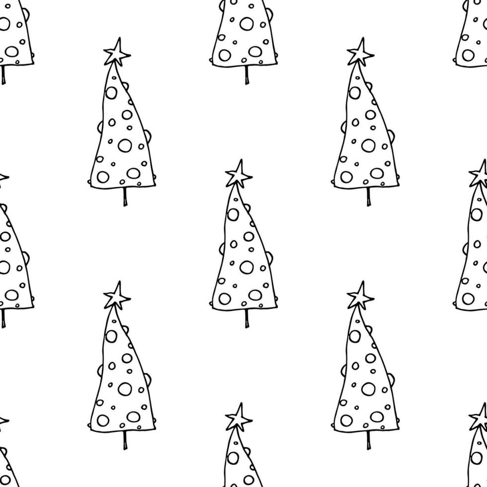 Seamless pattern with geometric minimal scandinavian Christmas tree doodle for decorative print, wrapping paper, greeting cards and fabric vector