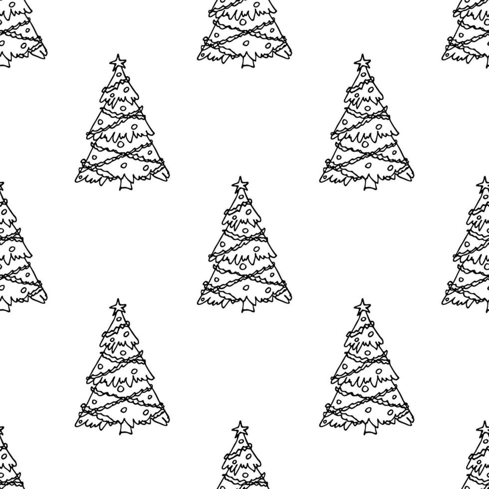 Seamless pattern with geometric minimal scandinavian Christmas tree doodle for decorative print, wrapping paper, greeting cards and fabric vector