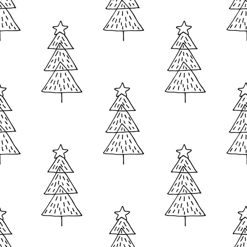 Seamless pattern with geometric minimal scandinavian Christmas tree doodle for decorative print, wrapping paper, greeting cards and fabric vector