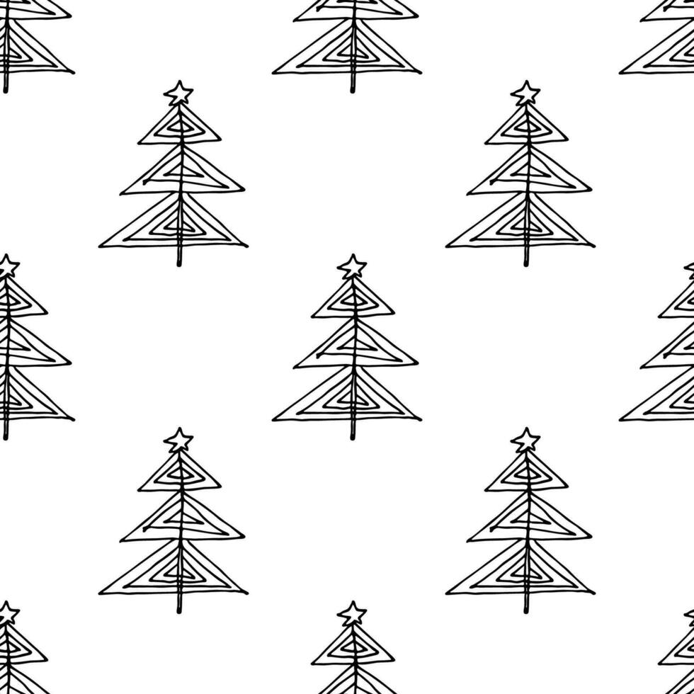 Seamless pattern with geometric minimal scandinavian Christmas tree doodle for decorative print, wrapping paper, greeting cards and fabric vector