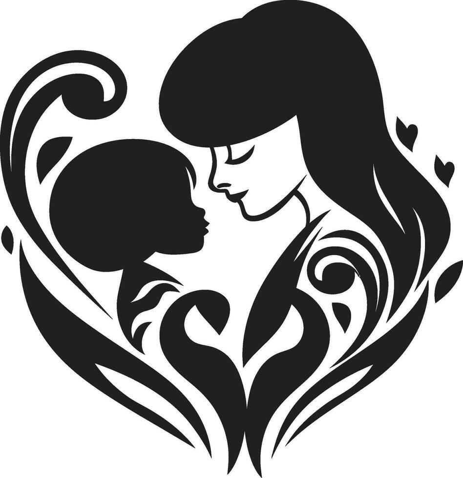 Floral Harmony Motherly Love Icon Moms Loving Embrace Heartwarming Vector