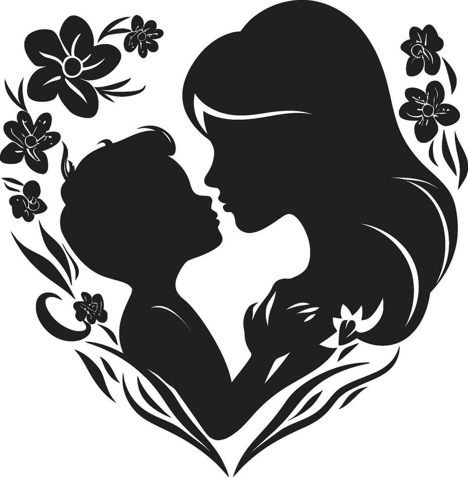 Blossom Bond Mother and Child Emblem Vector Maternal Harmony Heart Shaped Floral Icon