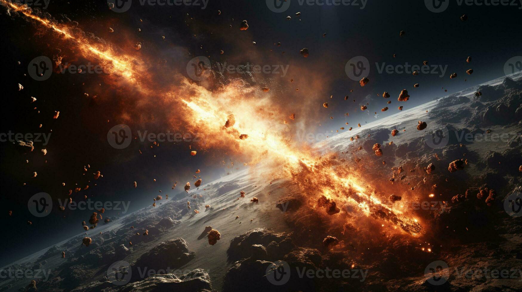 AI Generated asteroid impact and space explosion Generative AI photo