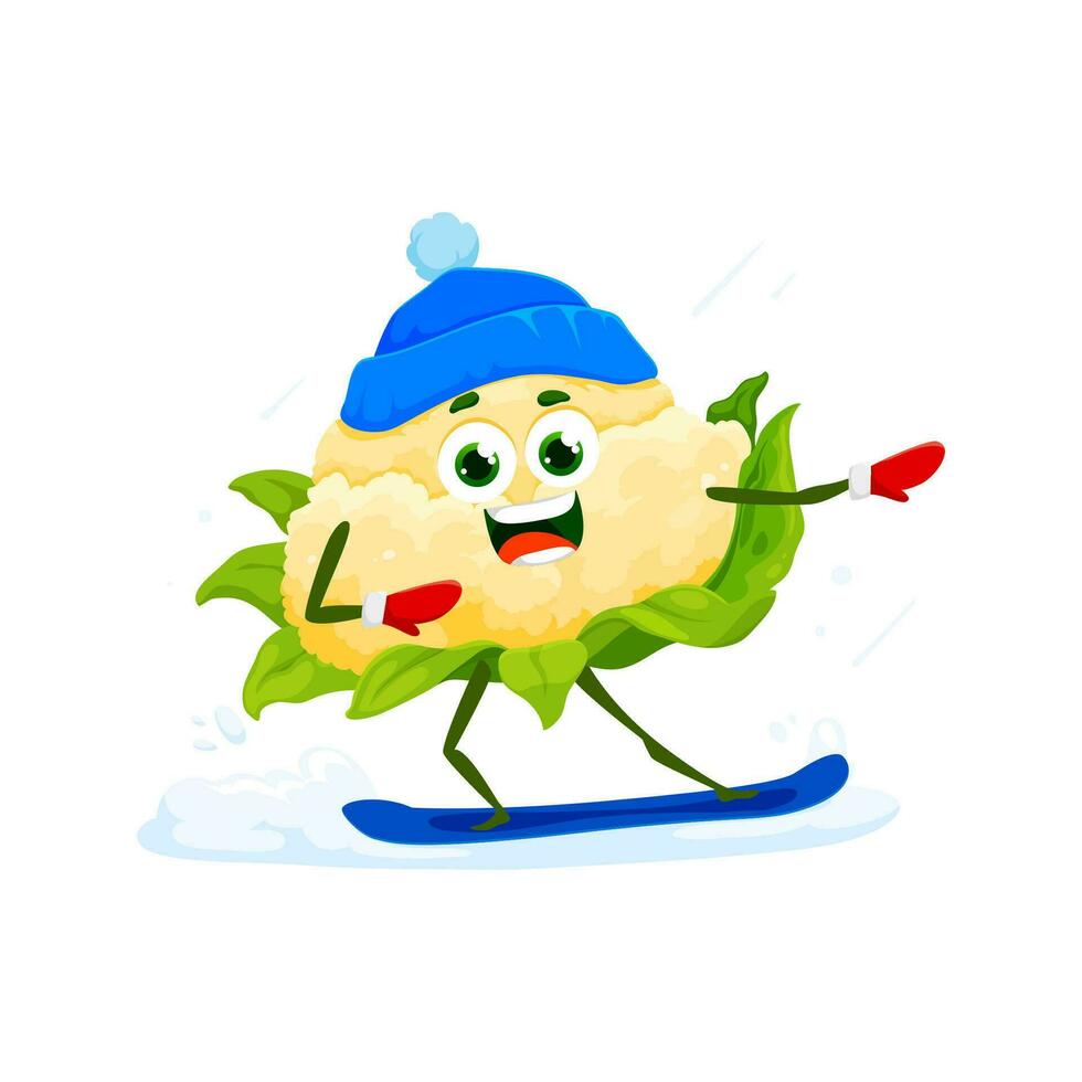 Christmas cauliflower on snowboard, winter holiday vector