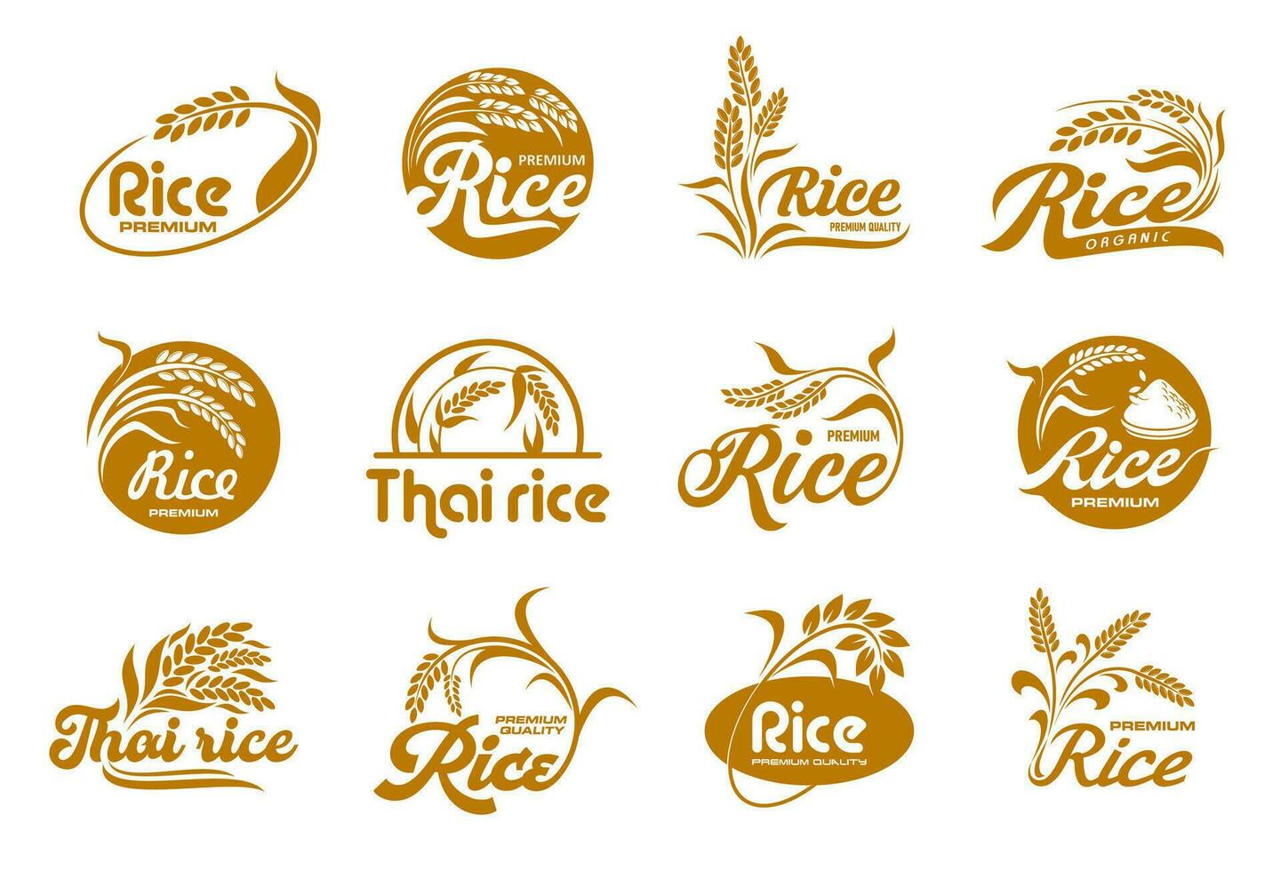 arroz iconos, orgánico grano alimento, granja semilla paquete vector