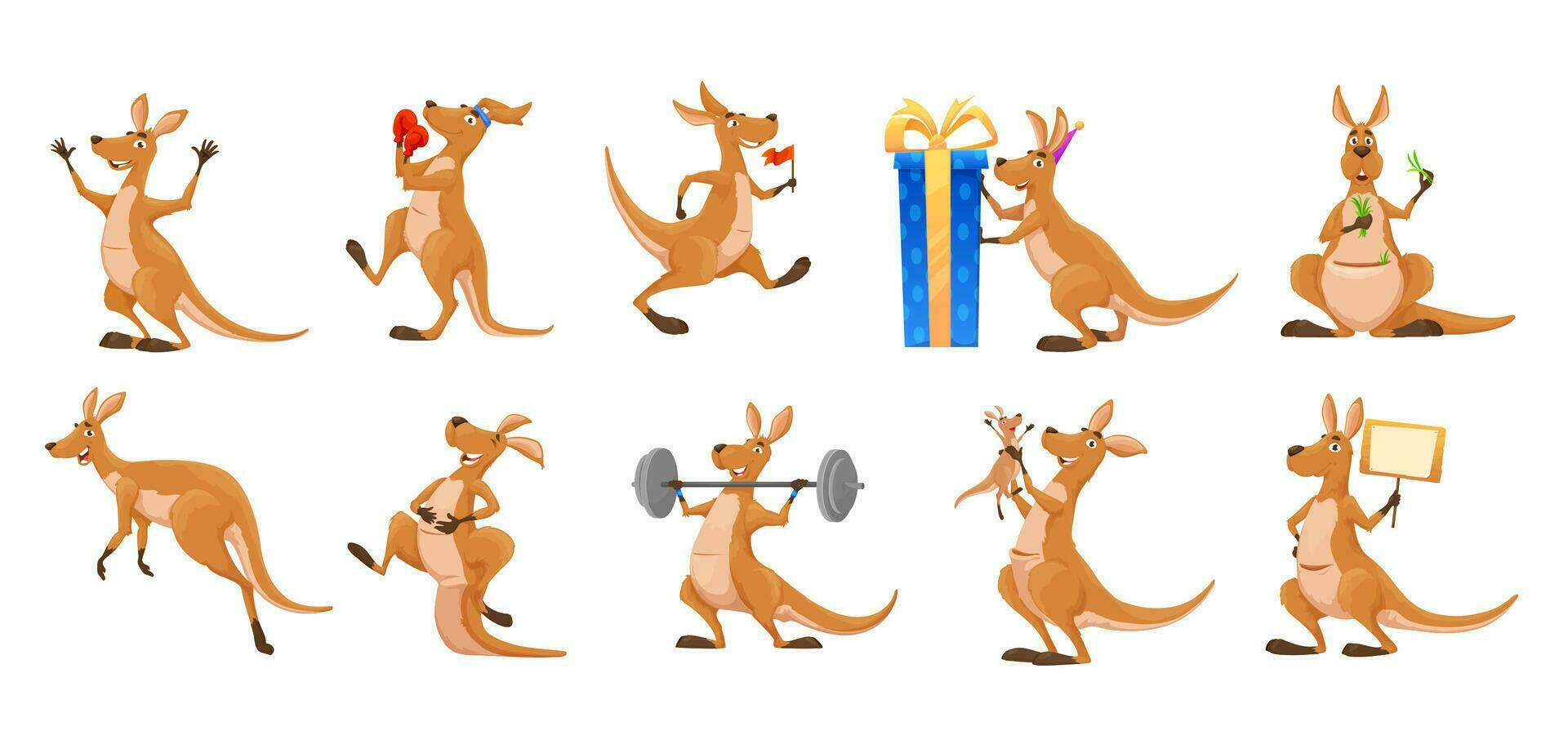 Cartoon kangaroo character, cute Australian animal vector