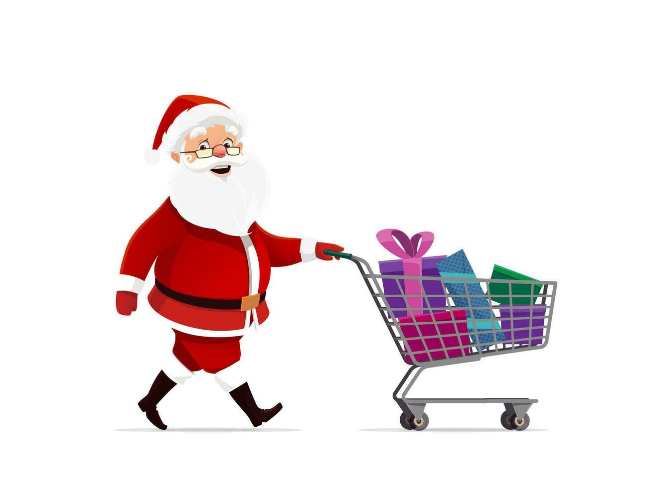 Cartoon Christmas Santa shopping with trolley vector