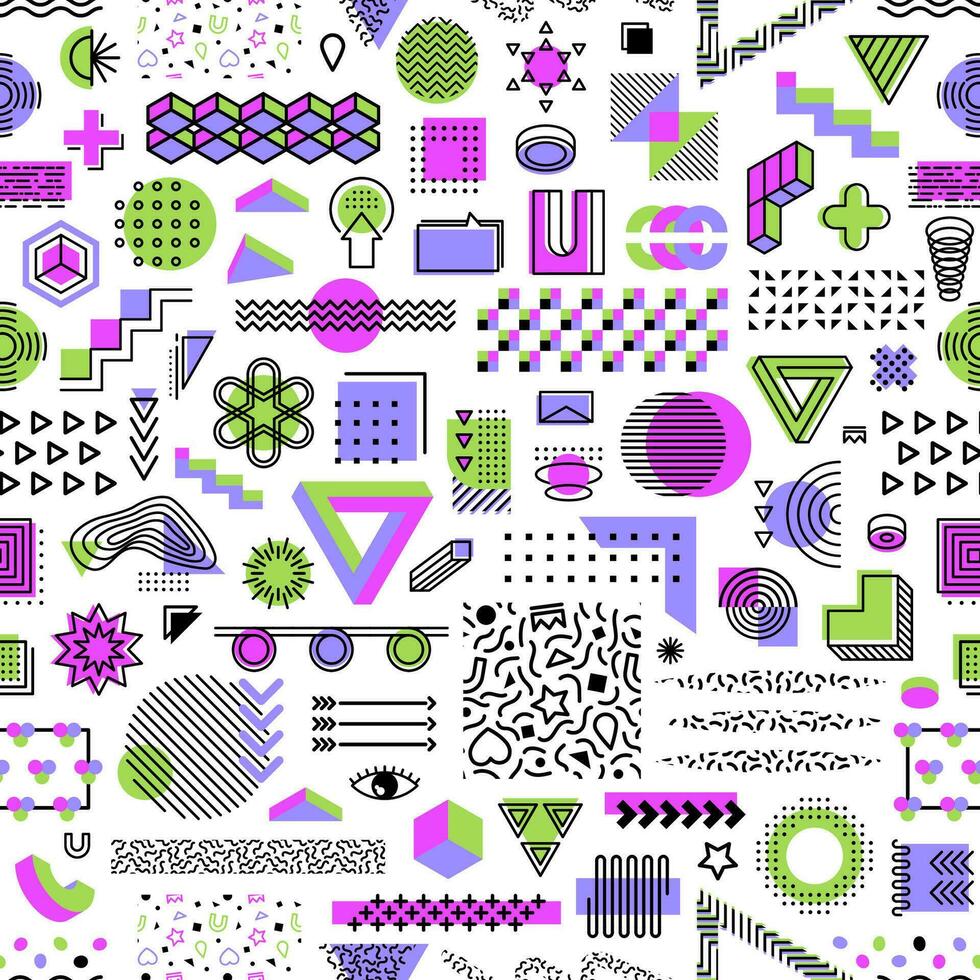 memphis geométrico, miedoso formas sin costura modelo vector