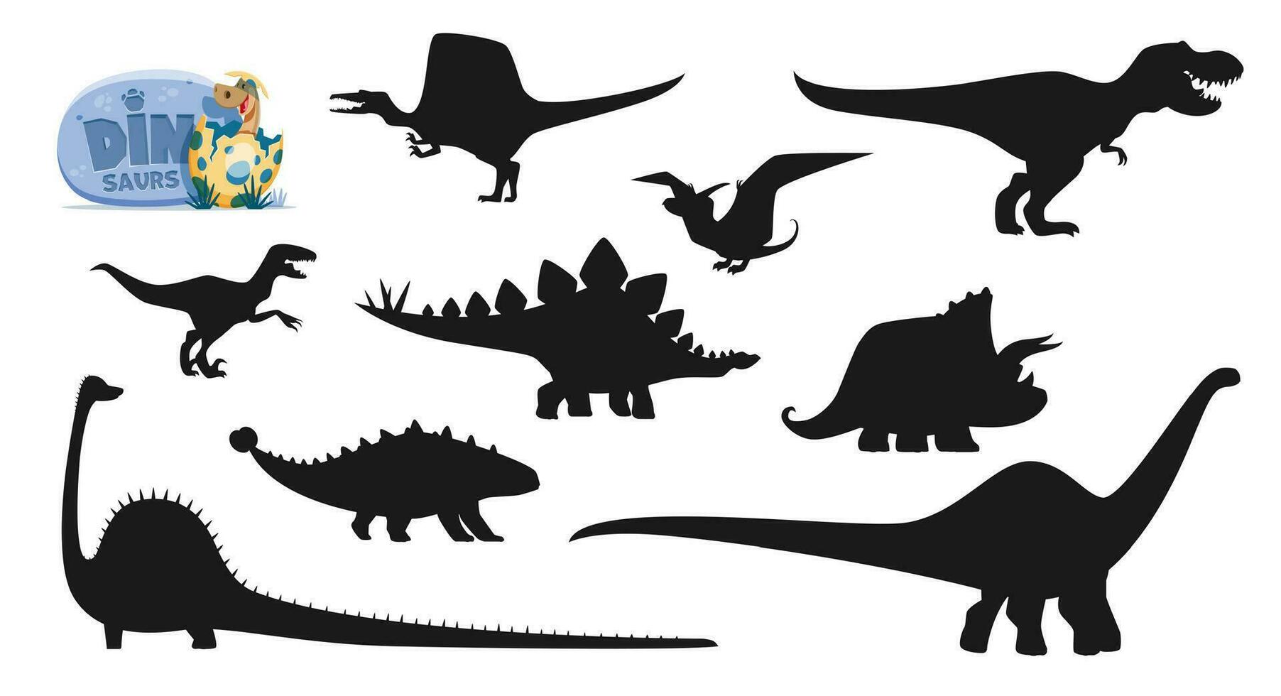 Cartoon dinosaurs isolated characters silhouettes vector