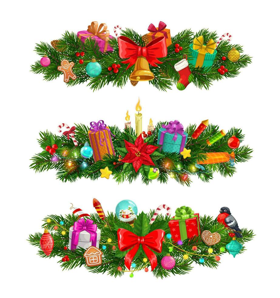 Christmas fir branches decorated with Xmas candles vector