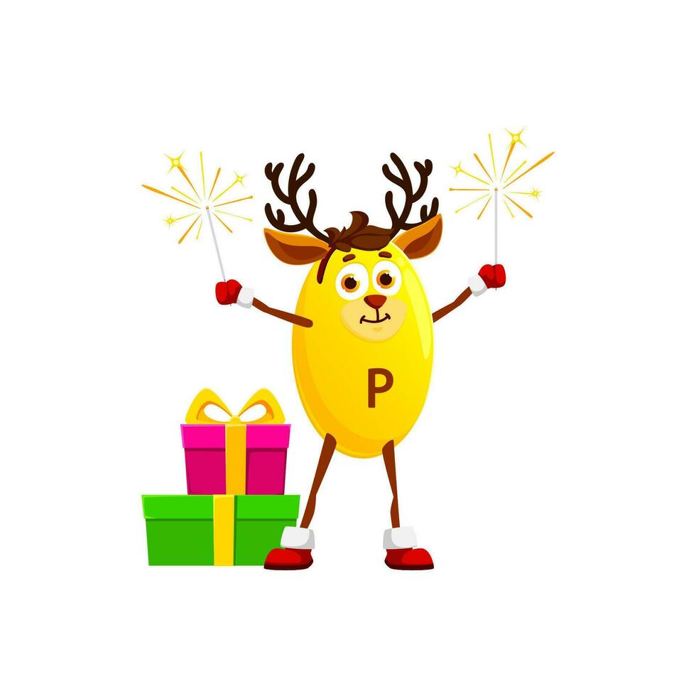 Cartoon Phosphorus mineral as Christmas reindeer vector