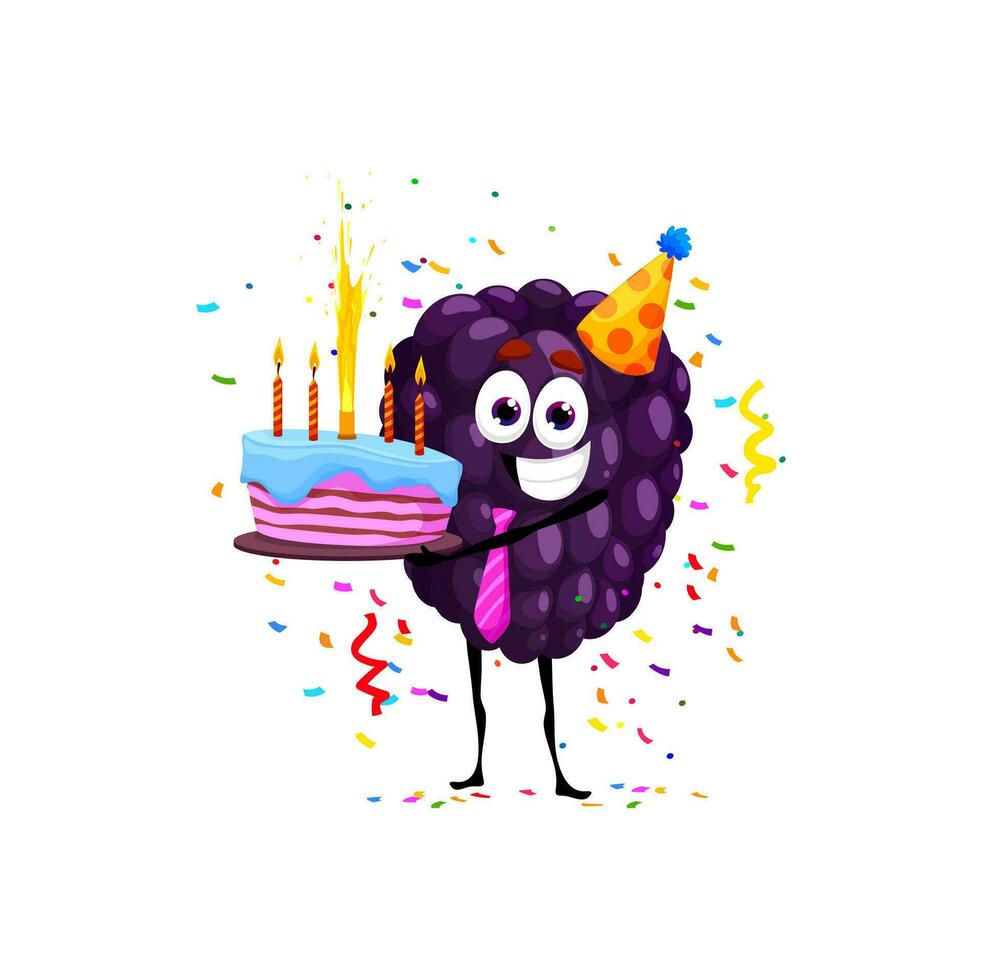 Cartoon blackberry character, birthday holiday vector