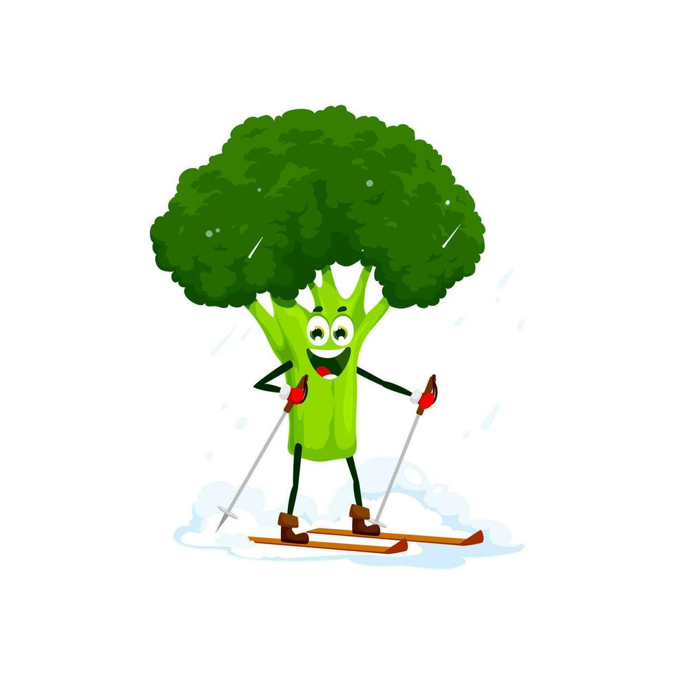 Christmas broccoli on winter holiday, riding ski vector