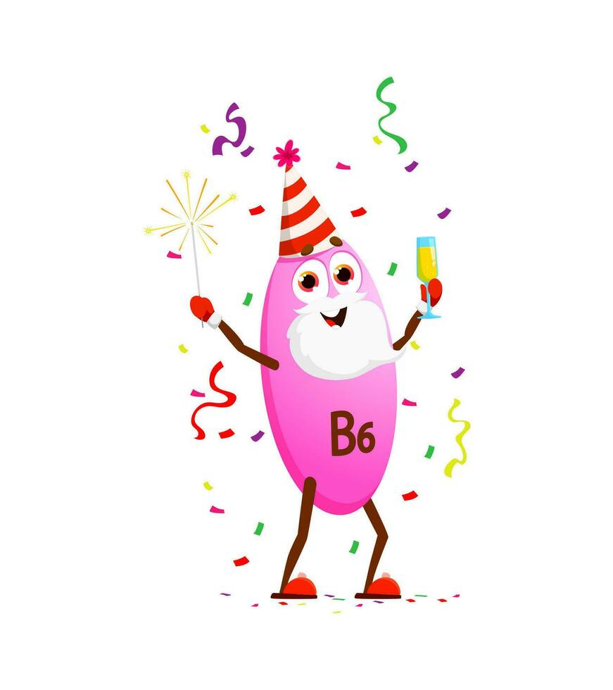 Cartoon vitamin B6 with champagne and sparklers vector