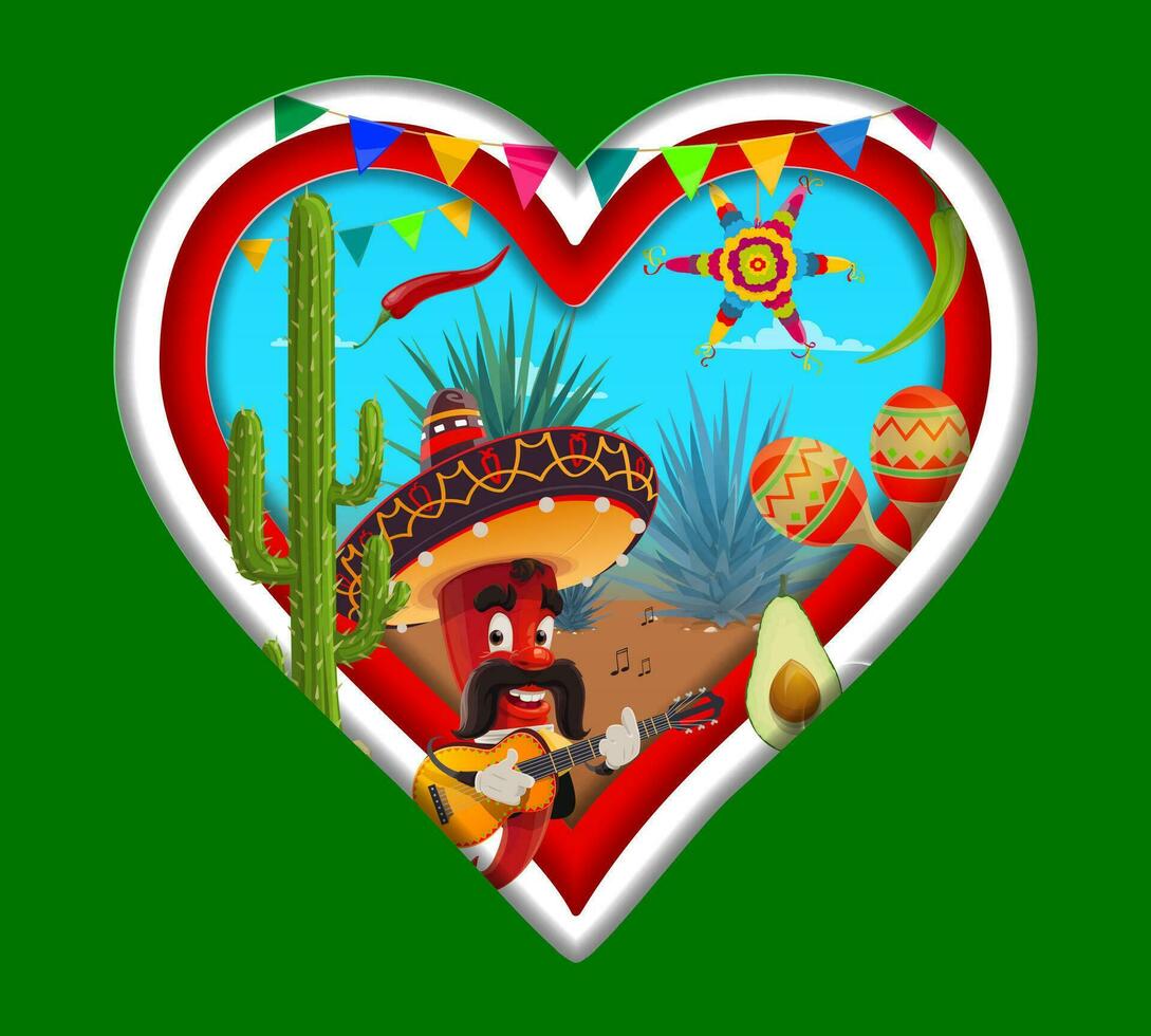 Heart shape with Mexican flag colours, paper cut vector