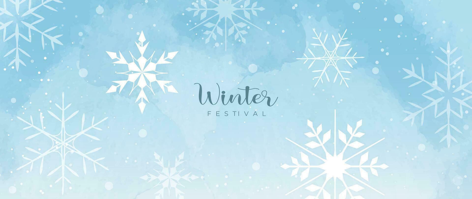 invierno festival estacional antecedentes vector ilustración. Navidad fiesta evento nevada, copo de nieve con acuarela textura. diseño para póster, fondo de pantalla, bandera, tarjeta, decoración.