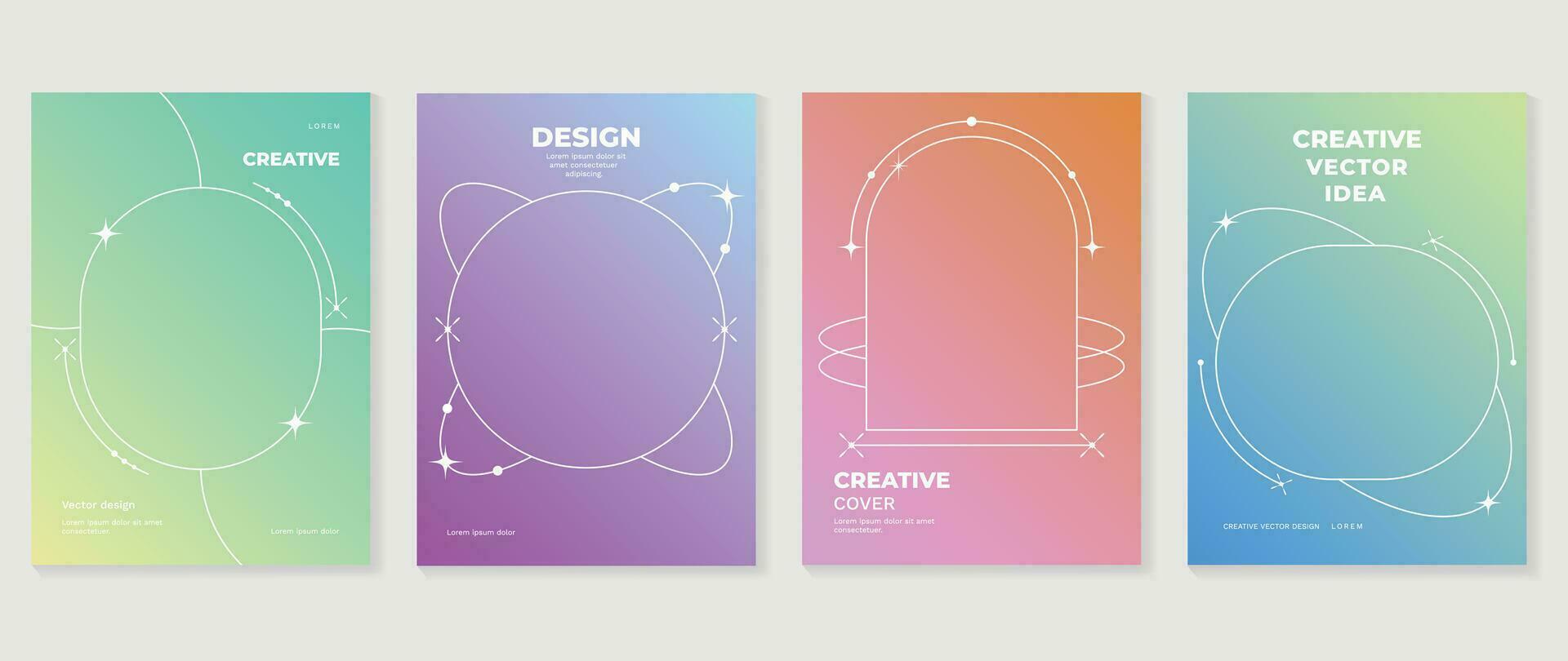 Merry christmas concept posters set. Cute gradient holographic background vector with pastel color, star, sparkle, border. Art trendy wallpaper design for social media, card, banner, flyer, brochure.