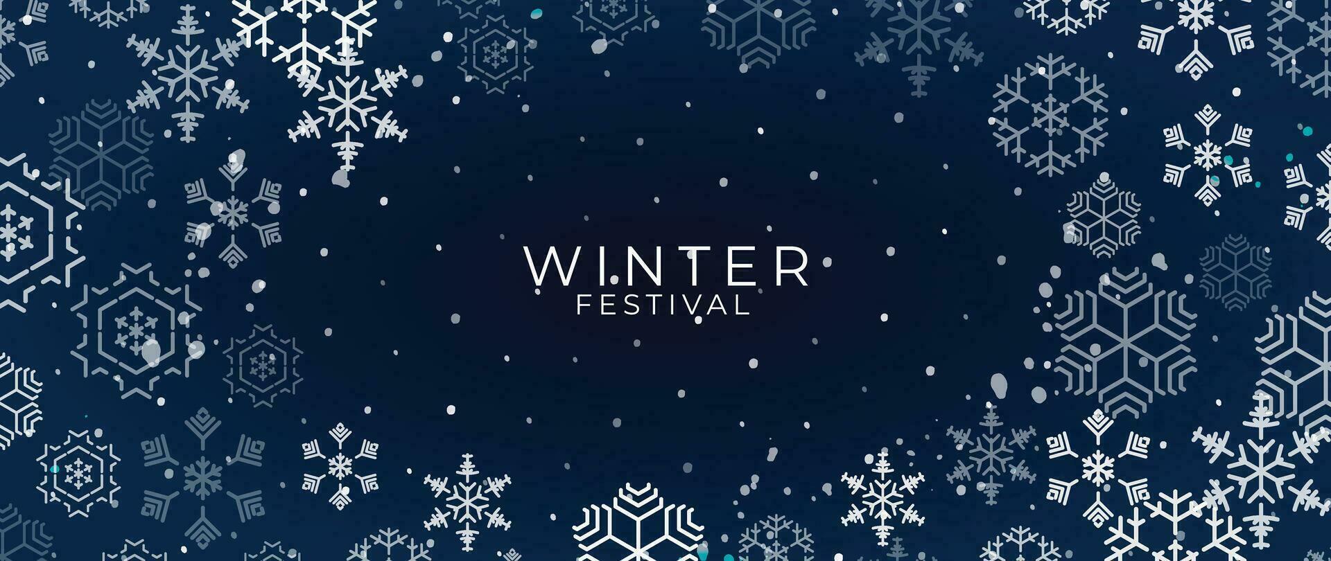 Winter festival seasonal background vector illustration. Christmas holiday event snowfall, snowflake, sky, night. Design for poster, wallpaper, banner, card, decoration.