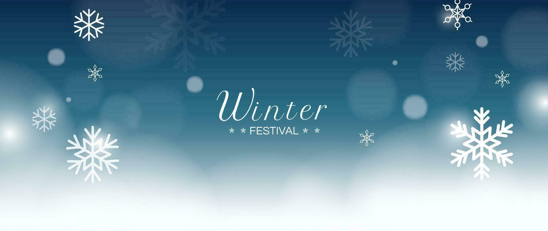 Winter festival seasonal background vector illustration. Christmas holiday event snowfall, snowflake, sky, night, twinkling. Design for poster, wallpaper, banner, card, decoration.