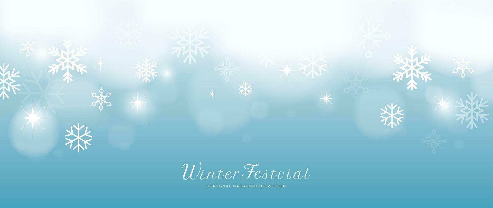 Winter festival seasonal background vector illustration. Christmas holiday event snowfall, snowflake, sky, twinkling. Design for poster, wallpaper, banner, card, decoration.