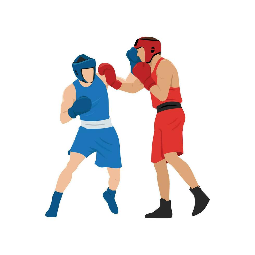 Two boxers fighting. Battle spectacle event with knockdown between professional sportsmen in sportswear. vector