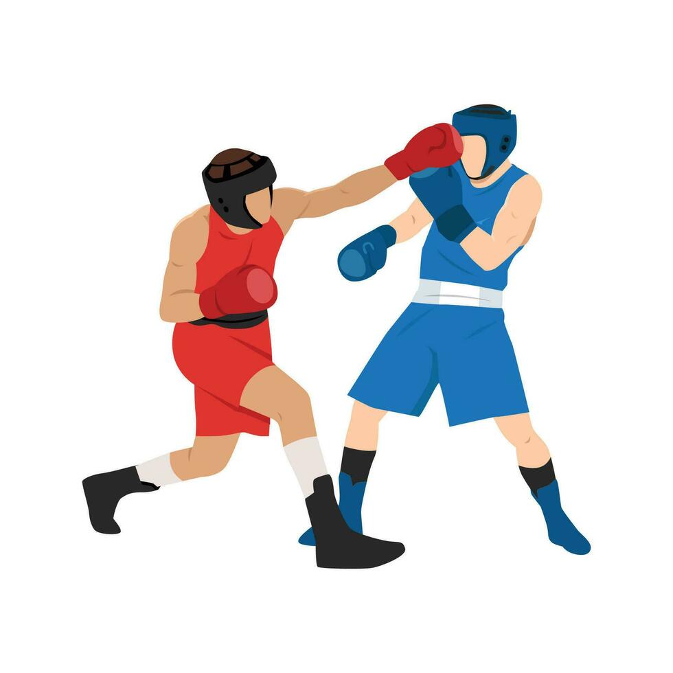 Two boxers fighting. Battle spectacle event with knockdown between professional sportsmen in sportswear. vector