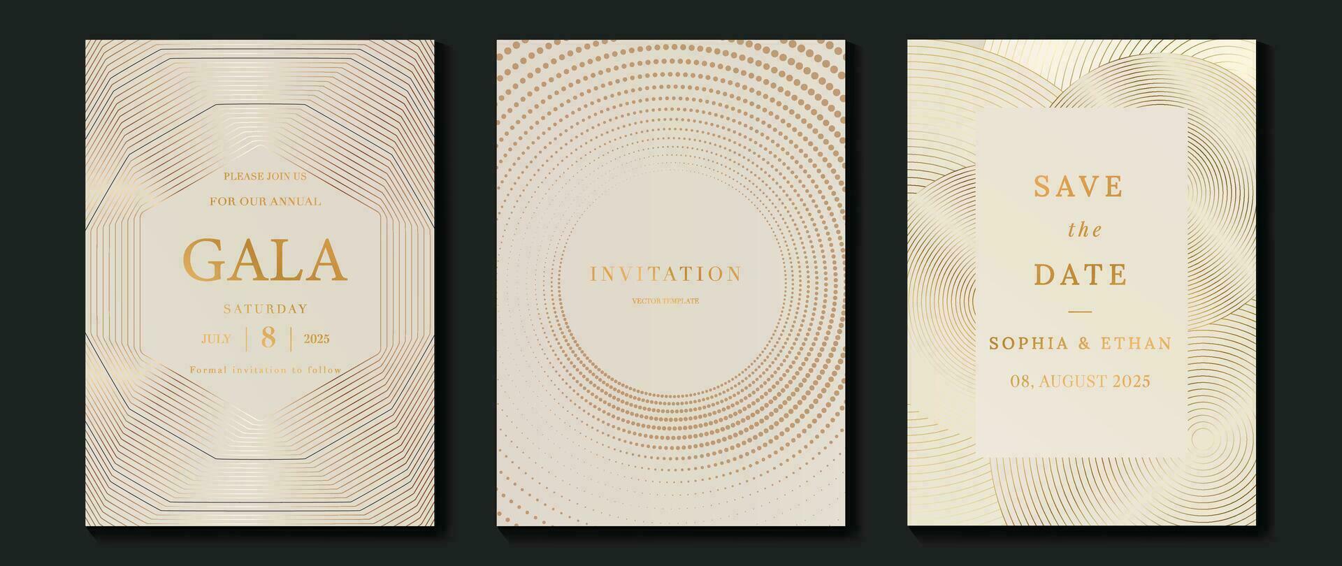 Luxury invitation card background vector. Golden elegant geometric shape, gold line and spot gradient on light background. Premium design illustration for gala card, grand opening, party, wedding. vector