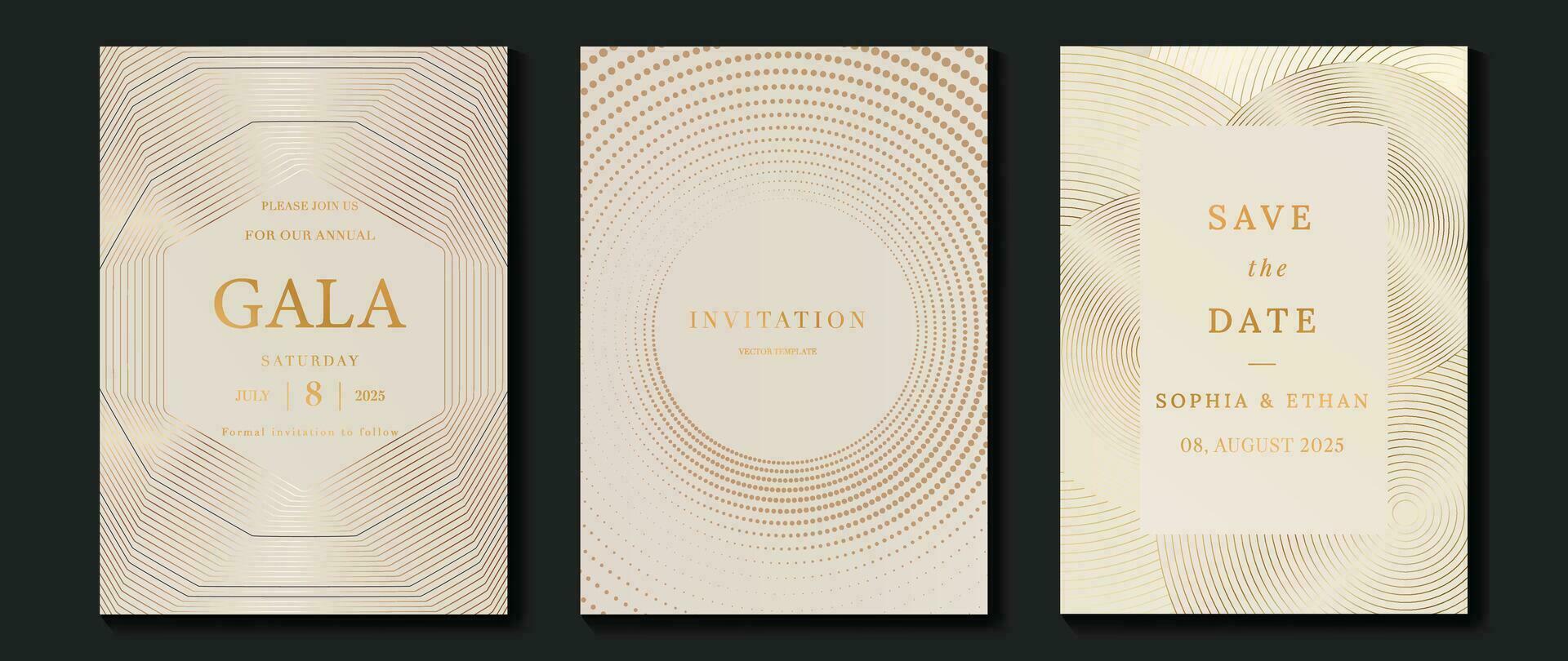 lujo invitación tarjeta antecedentes vector. dorado elegante geométrico forma, oro línea y Mancha degradado en ligero antecedentes. prima diseño ilustración para gala tarjeta, grandioso apertura, fiesta, boda. vector