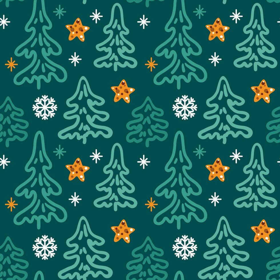 Christmas tree on the green background. Seamless pattern. Vector. vector