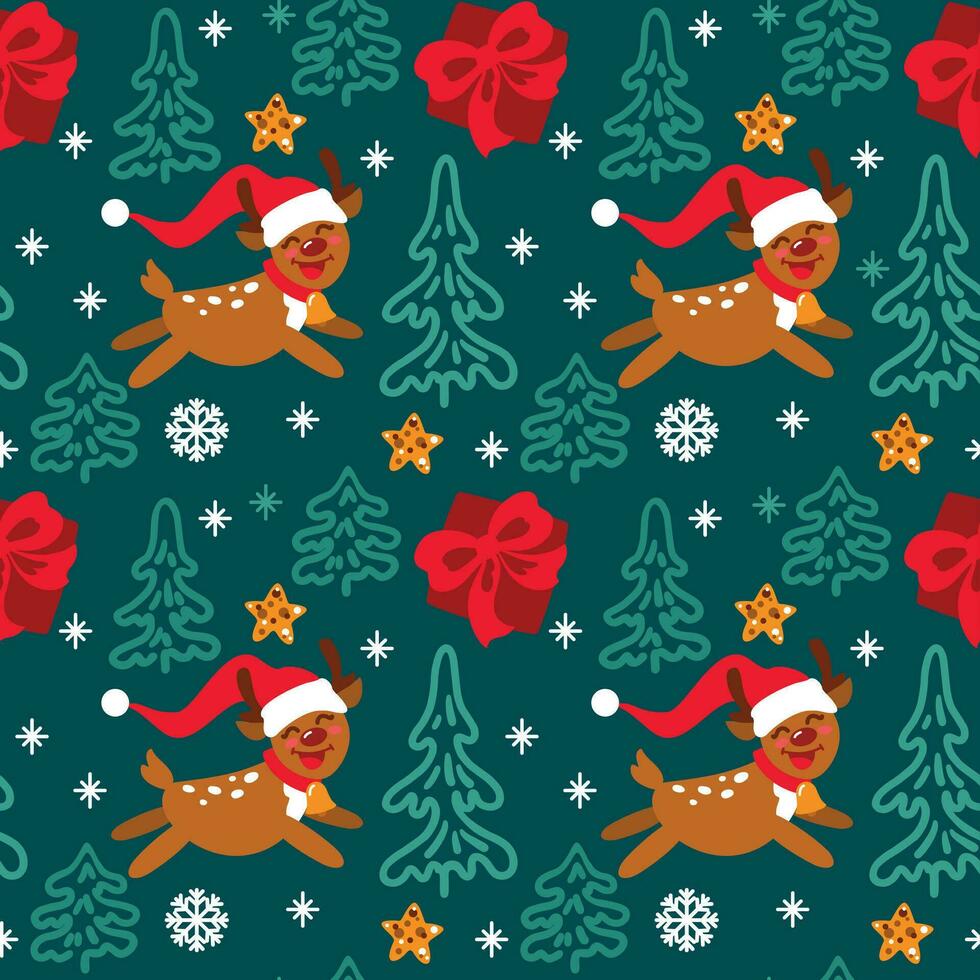 Festive deer in Santa's hat. Christmas pattern. Vector. vector
