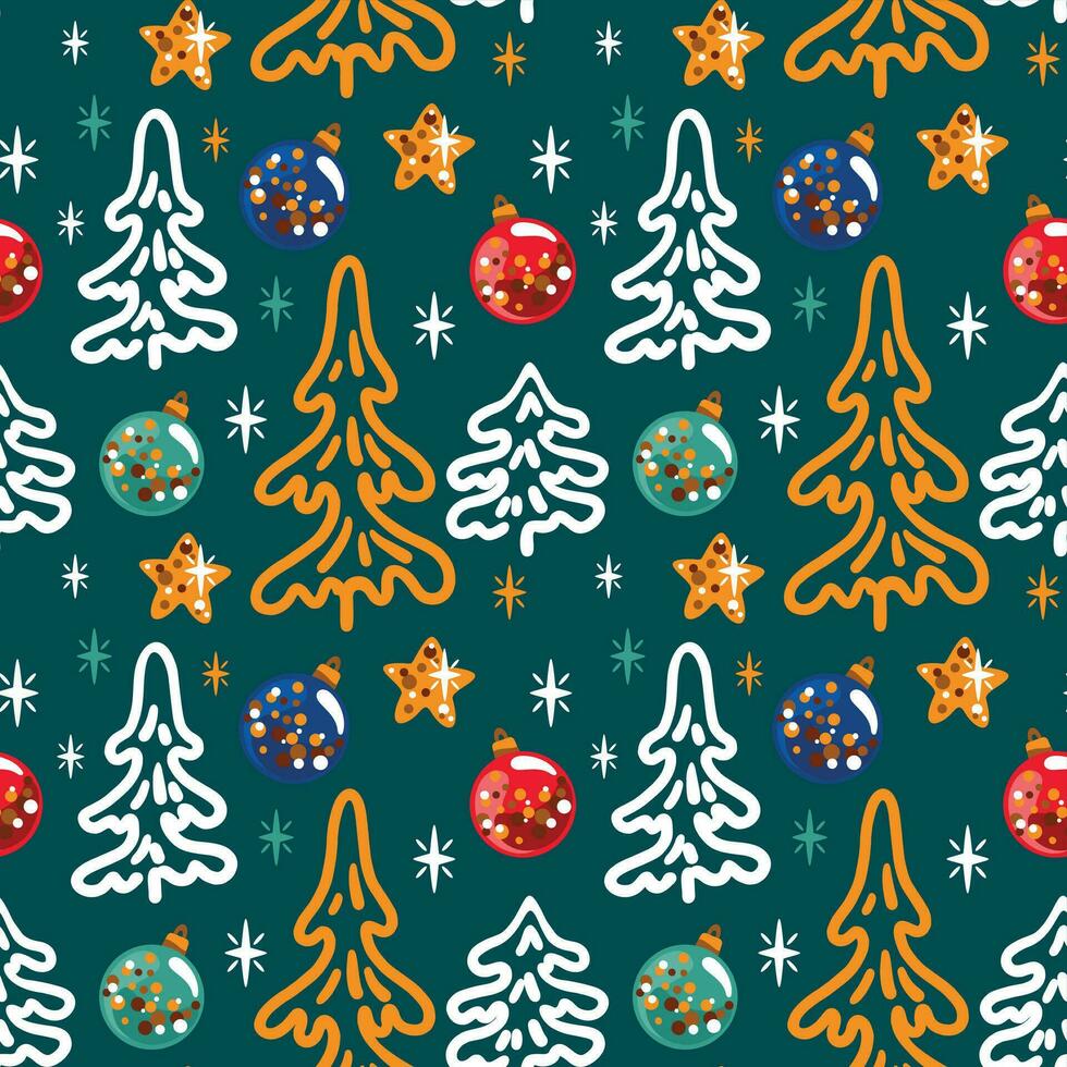 Christmas tree on the green background. Seamless pattern. Vector. vector