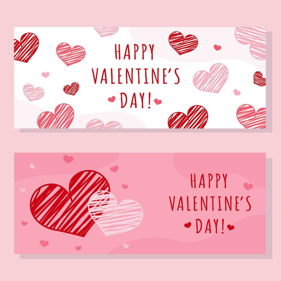 Set of horizontal banners, posters with hearts for Valentine's Day. vector