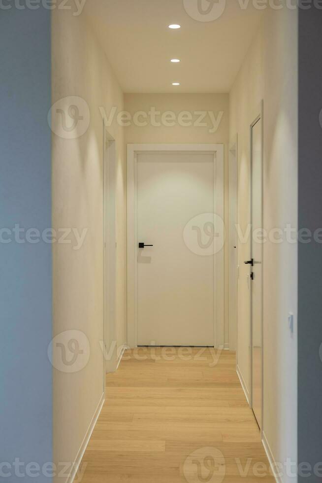 Corridor in modern design apartment with closet and seat. Interior design photo