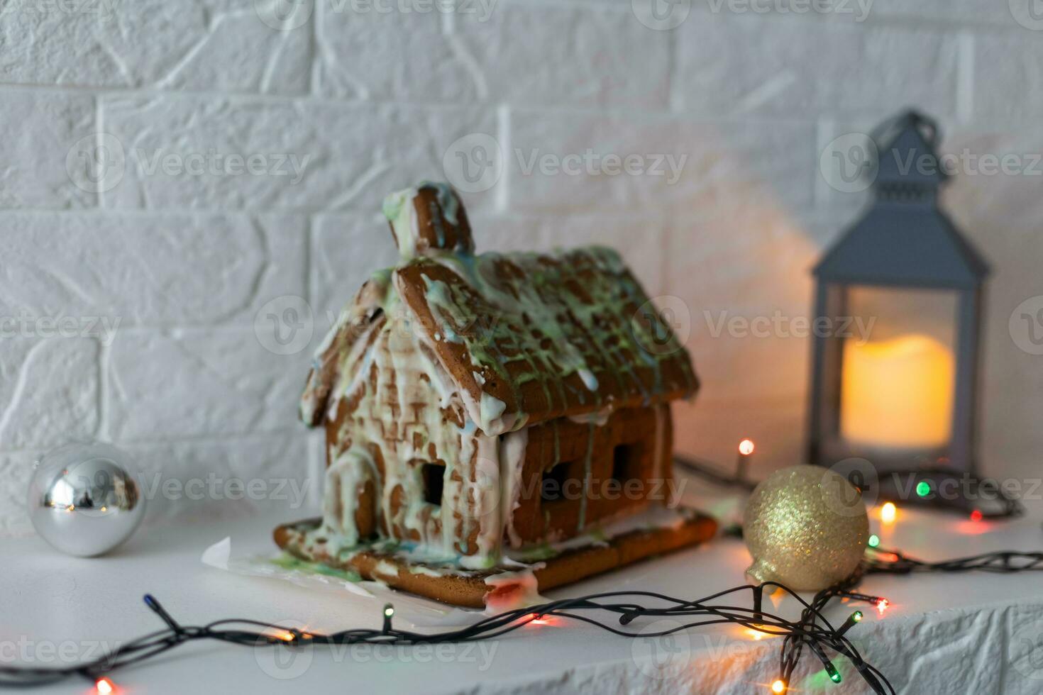 Christmas homemade gingerbread house cookie photo