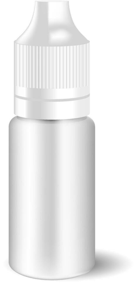 Blank white vape liquid dropper bottle with white cap. Medicine jar for eye drops. HQ EPS illustration mockup template. vector