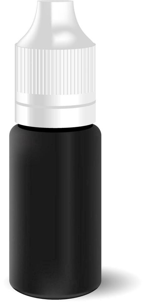 Blank black vape liquid dropper bottle with white cap. Medicine jar for eye drops. HQ EPS illustration mockup template. vector