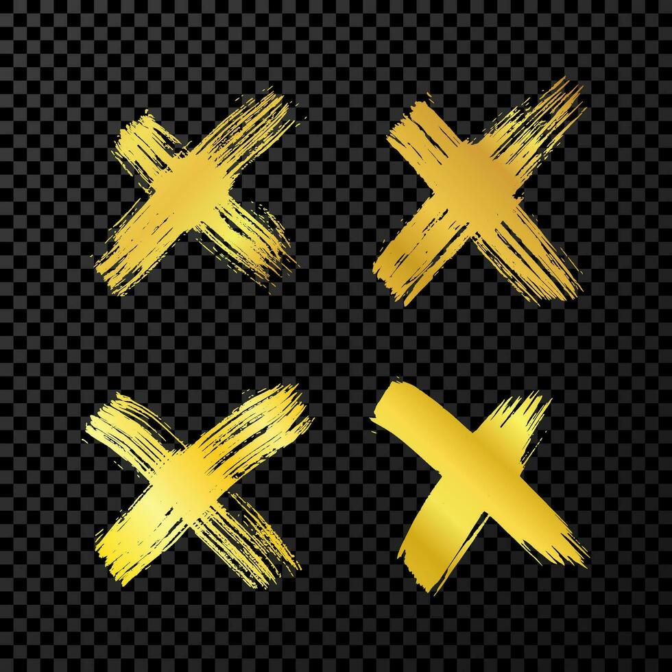 Gold hand drawn cross symbol vector