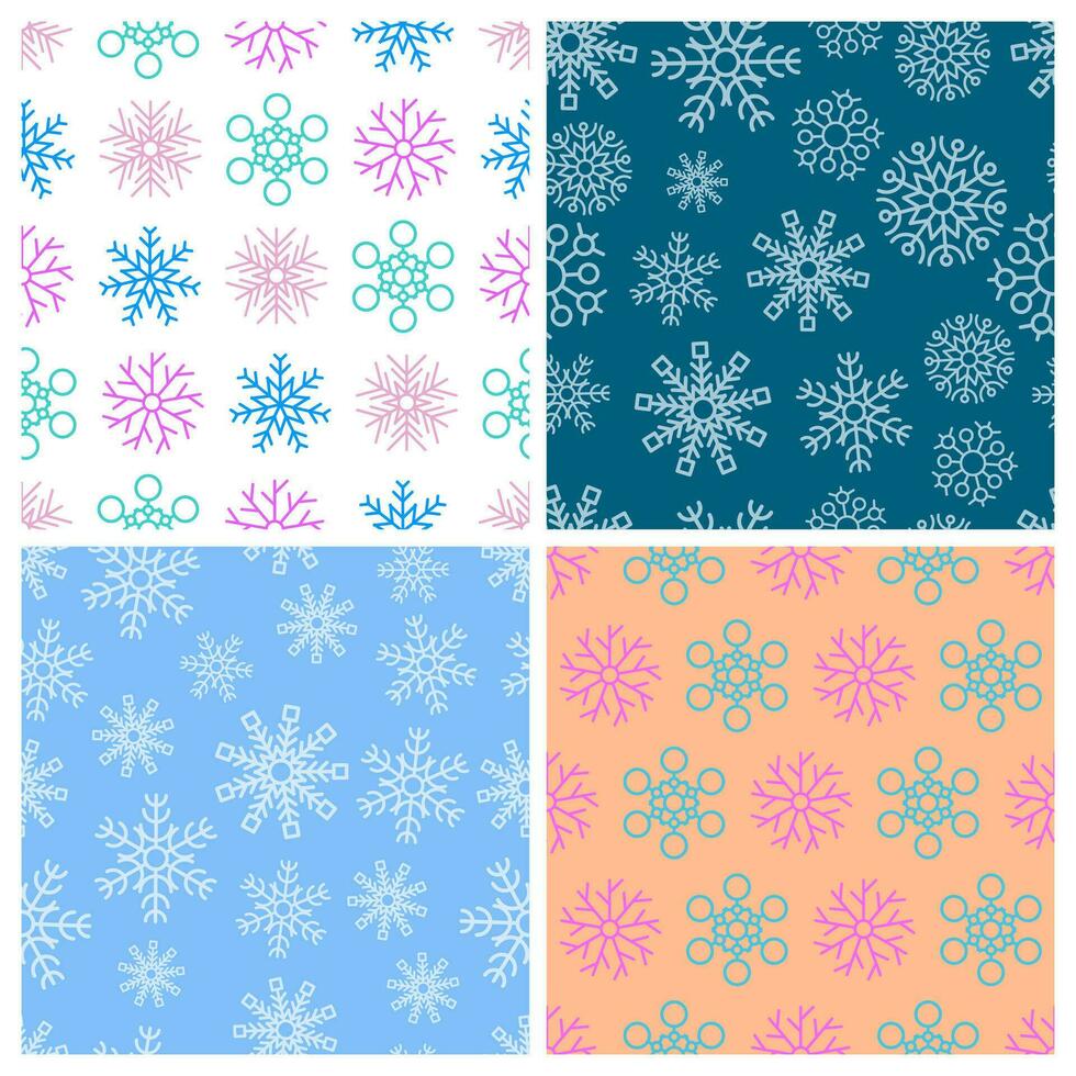 sin costura antecedentes con copos de nieve. conjunto de cuatro Navidad y nuevo año telones de fondo Navidad decoración elementos. vector ilustración.