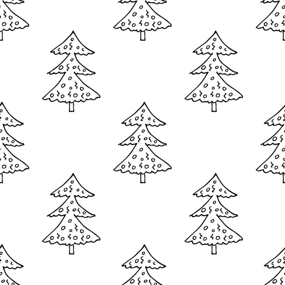 Seamless pattern with geometric minimal scandinavian Christmas tree doodle for decorative print, wrapping paper, greeting cards and fabric vector